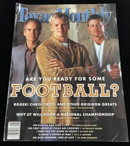 Texas Monthly magazine cover featuring football legends Troy Aikman and Roger Staubach