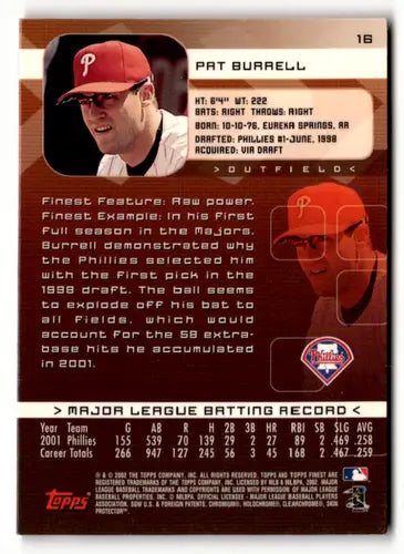 2002 Topps Finest #16 Pat Burrell NM Near Mint Phillies ID:52318 - Baseball Card Single