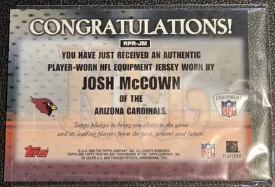 2002 Topps Pristine #RPR-JM Josh McCown Rookie Premiere Jerseys - Football Card Single
