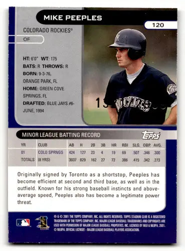 2002 Topps Stadium Club #120 Mike Peeples 1321/2999 NM-MT RC Rookie Roc ID:62114 - Baseball Card Single