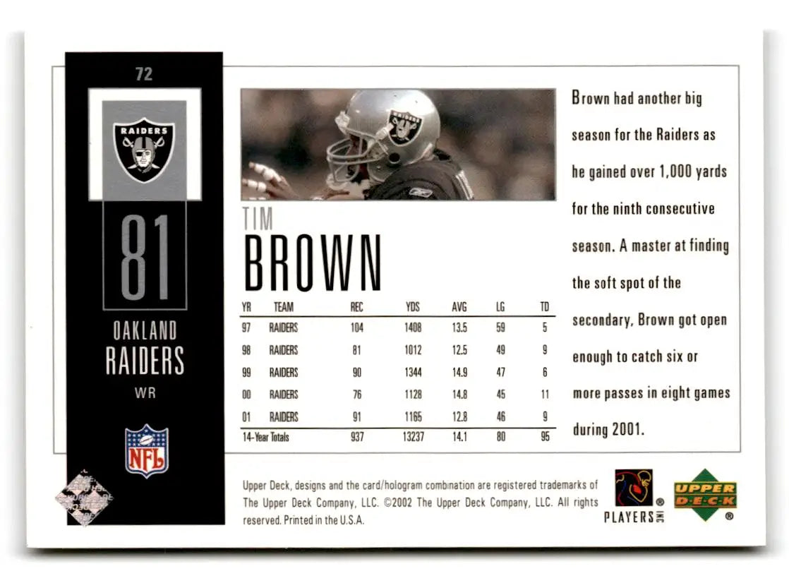 2002 UD Piece of History #72 Tim Brown - Football Card Single