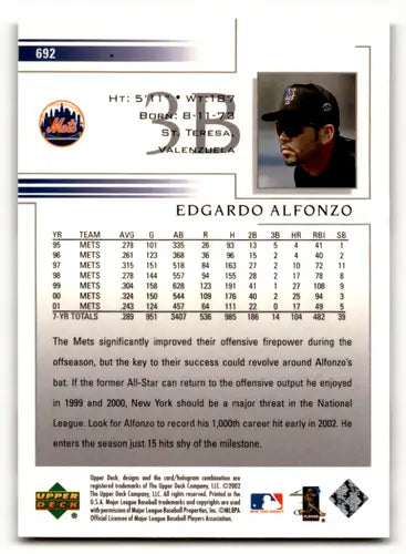 2002 Upper Deck #692 Edgardo Alfonzo NM-MT Mets ID:60913 - Baseball Card Single