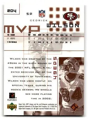 Cedrick Wilson 2002 Upper Deck MVP #204 football card collectible item