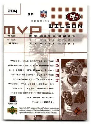 2002 Upper Deck MVP #204 Cedrick Wilson - Football Card Single