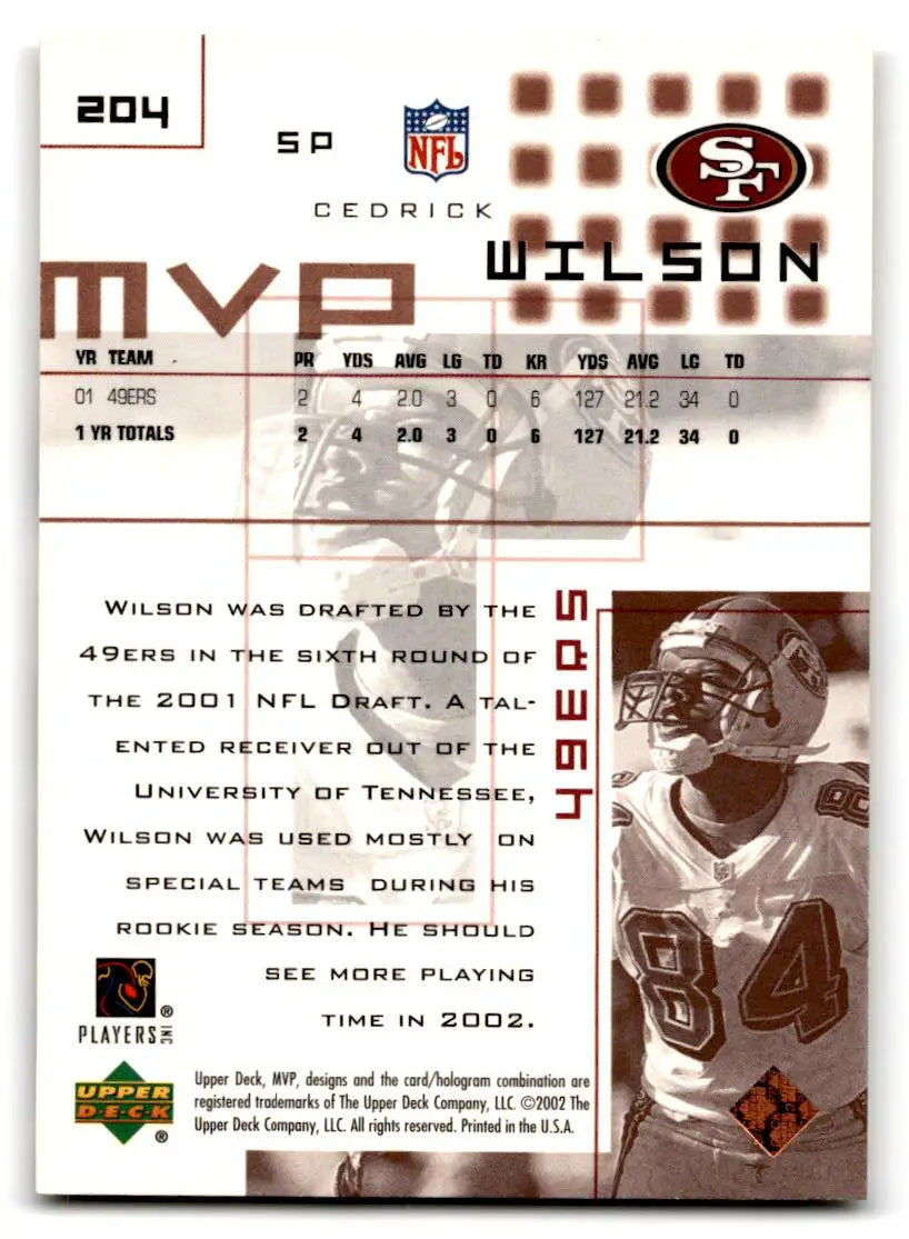 2002 Upper Deck MVP #204 Cedrick Wilson - Football Card Single