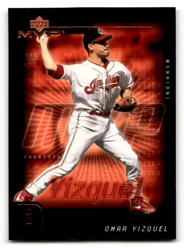 2002 Upper Deck MVP Omar Vizquel baseball card showcasing Cleveland Indians image