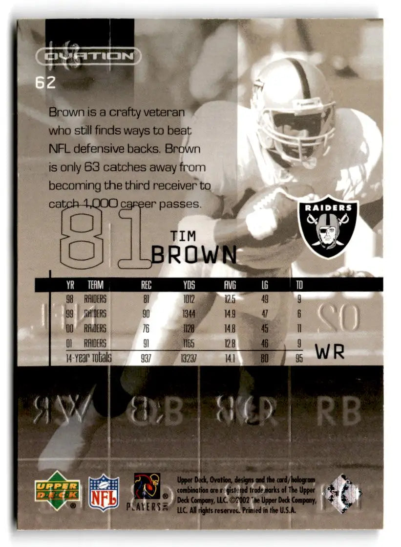 2002 Upper Deck Ovation #62 Tim Brown - Football Card Single