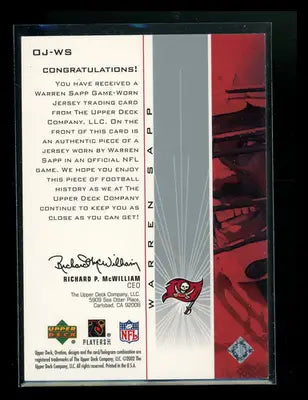 2002 Upper Deck Ovation Jerseys Warren Sapp #DJ-WS Game-Worn Jersey Football - Sports Memorabilia