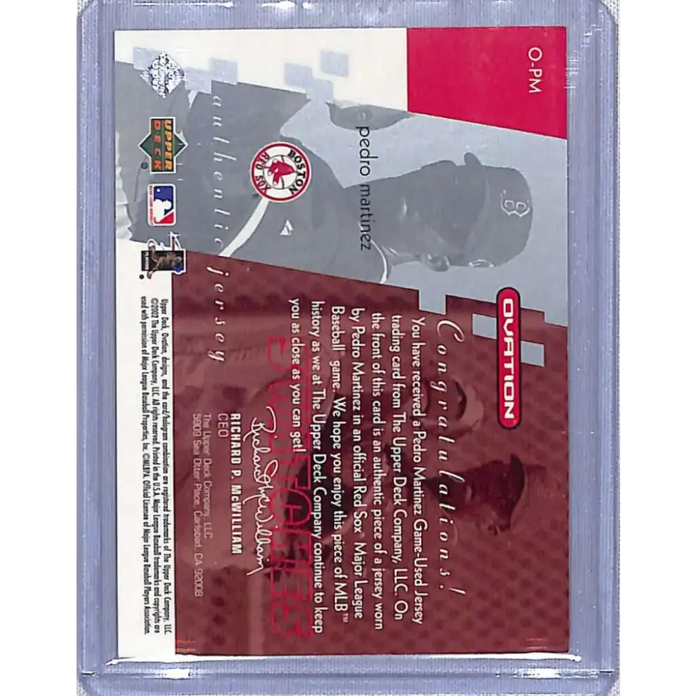 2002 Upper Deck Ovation #O-PM Pedro Martinez Swatches NM-MT Baseball Card - Baseball Card Single