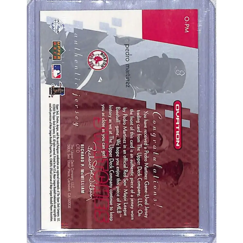 2002 Upper Deck Ovation #O-PM Pedro Martinez Swatches NM-MT Baseball Card - Baseball Card Single
