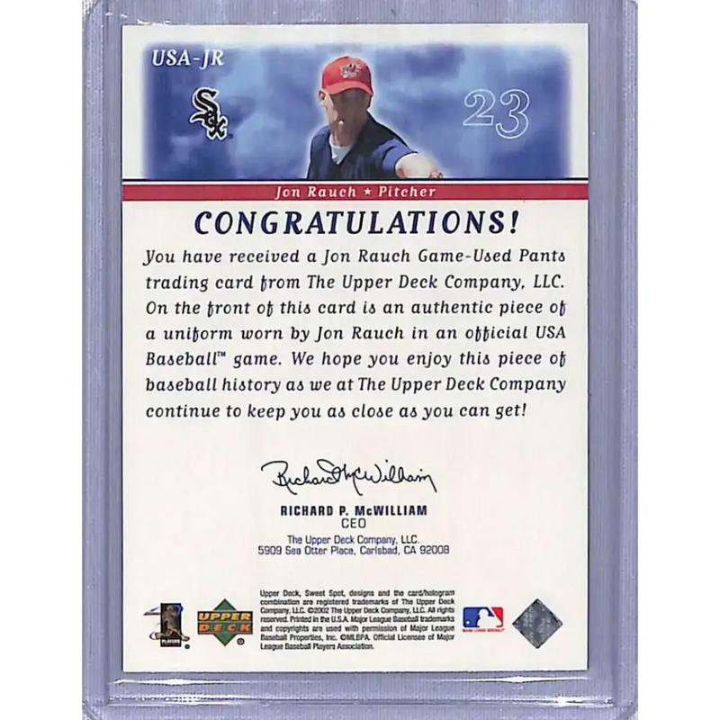 2002 Upper Deck Sweet Spot #USA-JR Jon Rauch USA Jerseys NM-MT Baseball Card - Baseball Card Single
