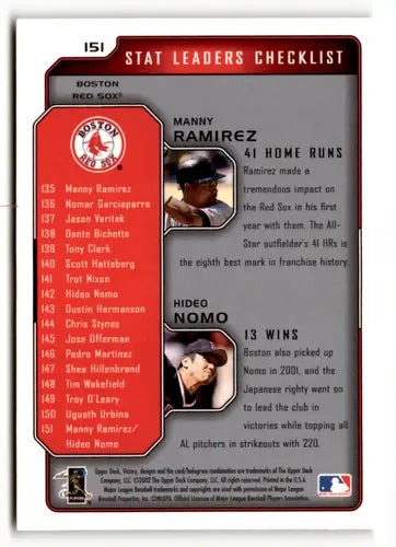 2002 Upper Deck Victory #151 Manny Ramirez/Hideo Nomo NM Near Mint Red ID:49039 - Baseball Card Single
