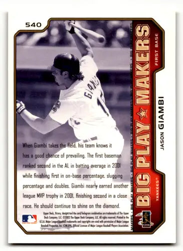 2002 Upper Deck Victory Gold #540 Jason Giambi Yankees ID:60612 - Baseball Card Single