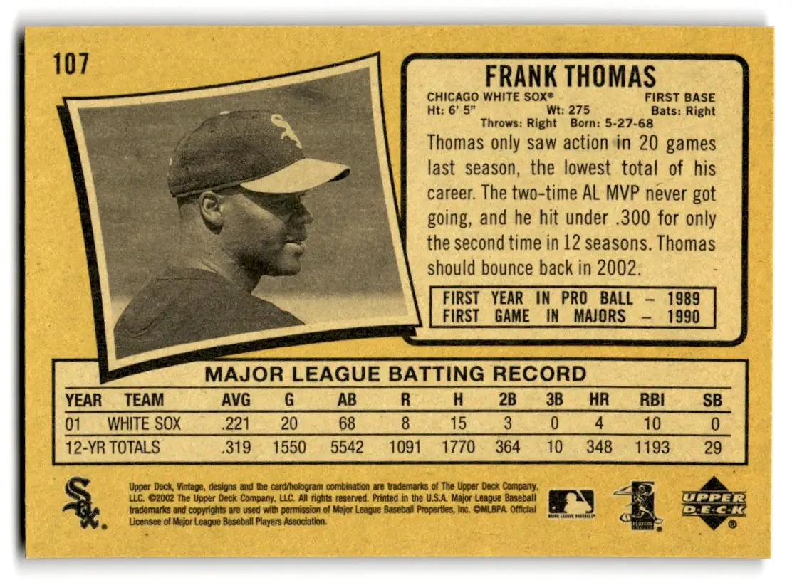 2002 Upper Deck Vintage #107 Frank Thomas - Baseball Card Single