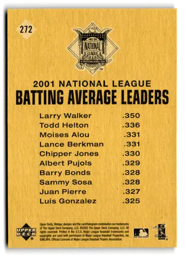 2002 Upper Deck Vintage #272 Larry Walker/Todd Helton/Moises Alou NM-MT ID:73340 - Baseball Card Single
