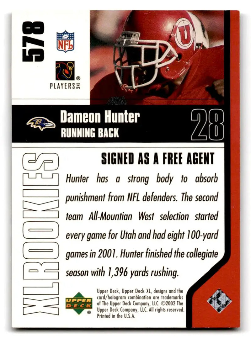 2002 Upper Deck XL #578 Dameon Hunter - Football Card Single