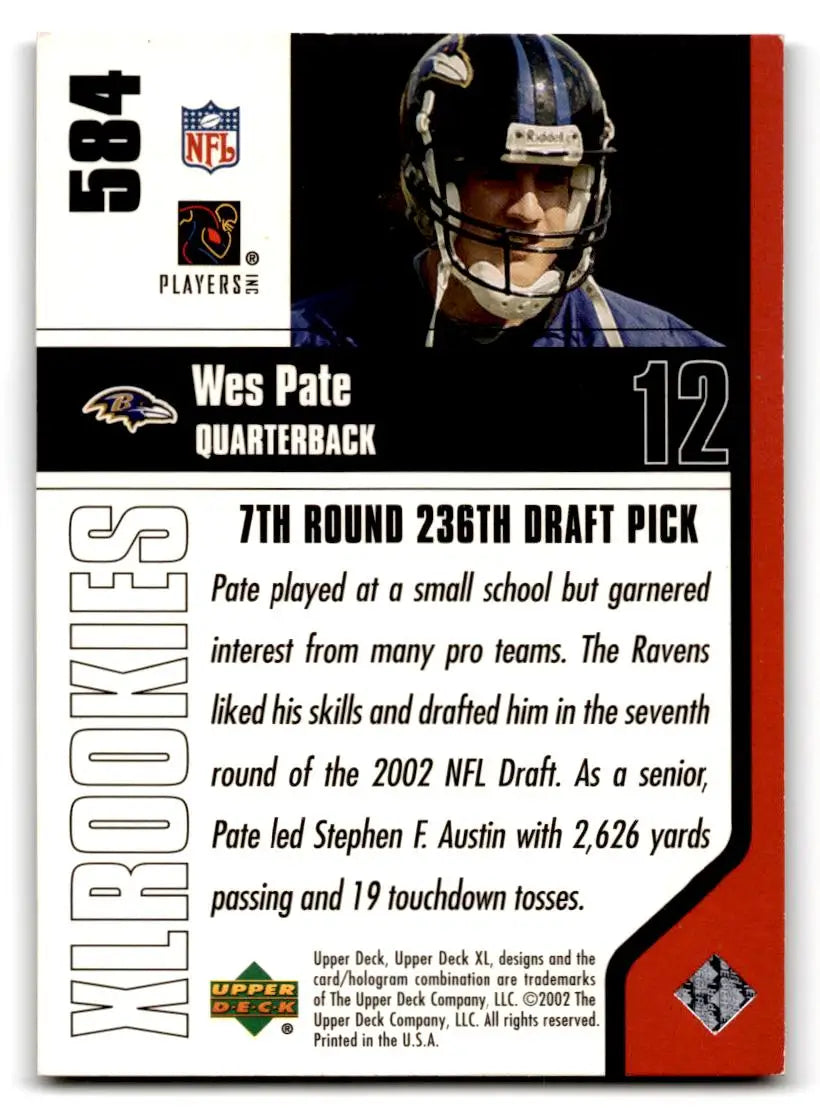 2002 Upper Deck XL #584 Wes Pate - Football Card Single