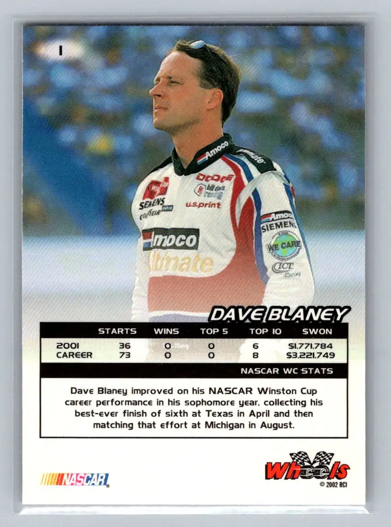 2002 Wheels High Gear #1 Dave Blaney Bill Davis Racing - Racing Card Single