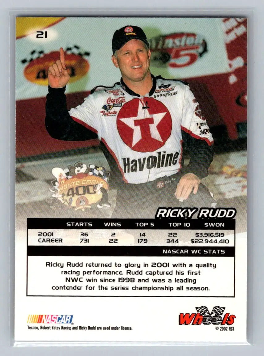 2002 Wheels High Gear #21 Ricky Rudd Robert Yates Racing - Racing Card Single