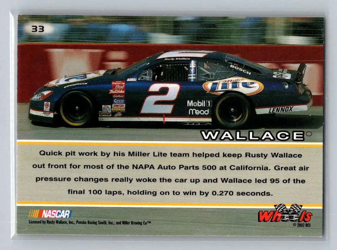 2002 Wheels High Gear #33 Rusty Wallace Penske Racing South - Racing Card Single