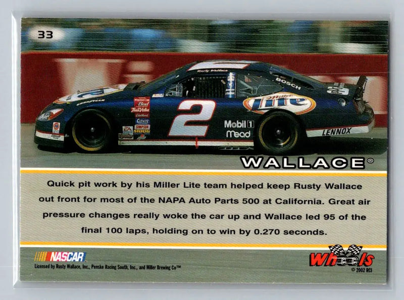 2002 Wheels High Gear #33 Rusty Wallace Penske Racing South - Racing Card Single