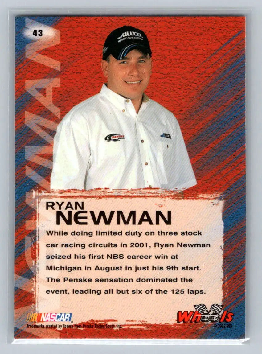 2002 Wheels High Gear #43 Ryan Newman Penske Racing South - Racing Card Single