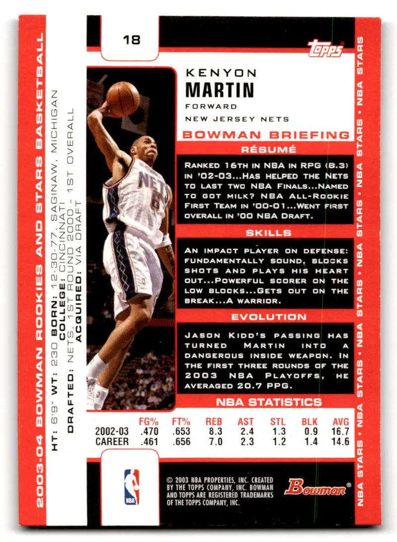 2003-04 Bowman #18 Kenyon Martin - Basketball Card Single