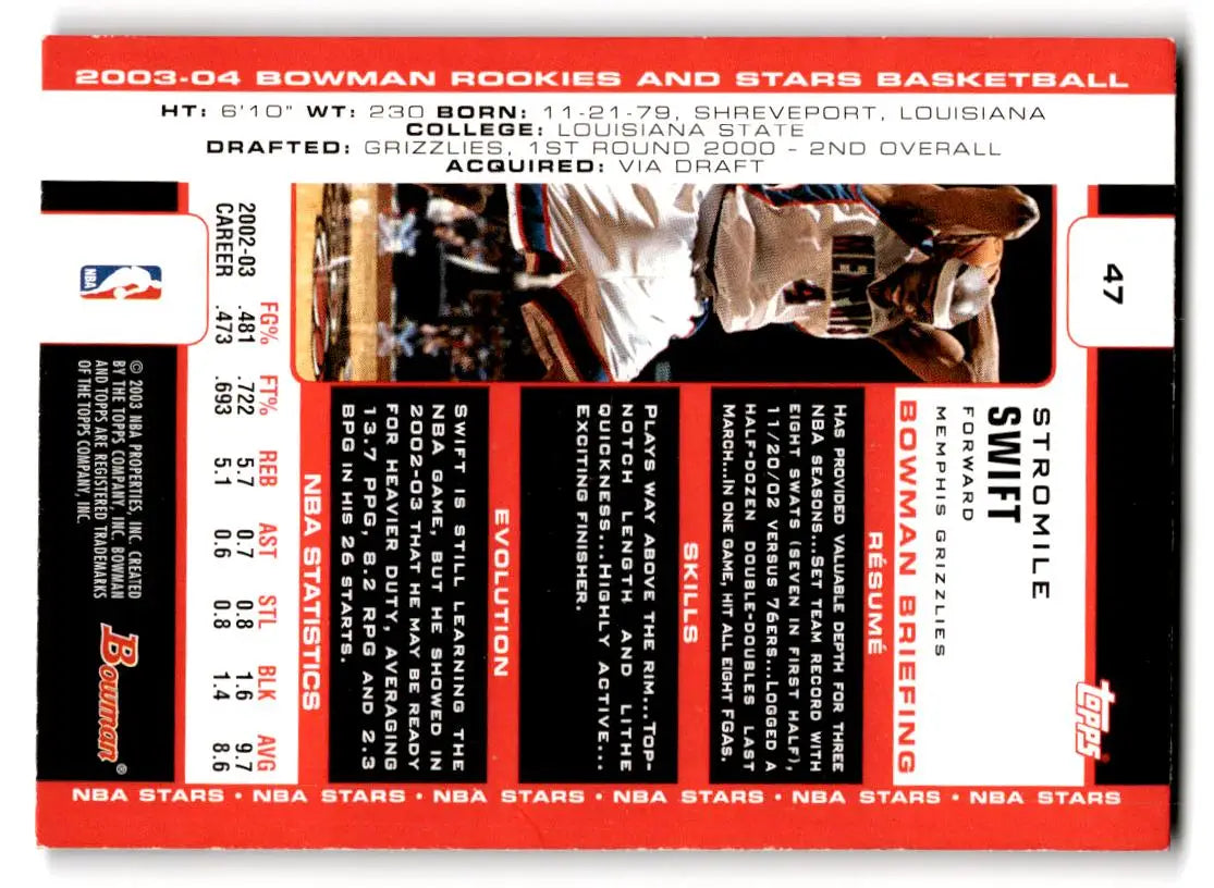 2003-04 Bowman #47 Stromile Swift - Basketball Card Single
