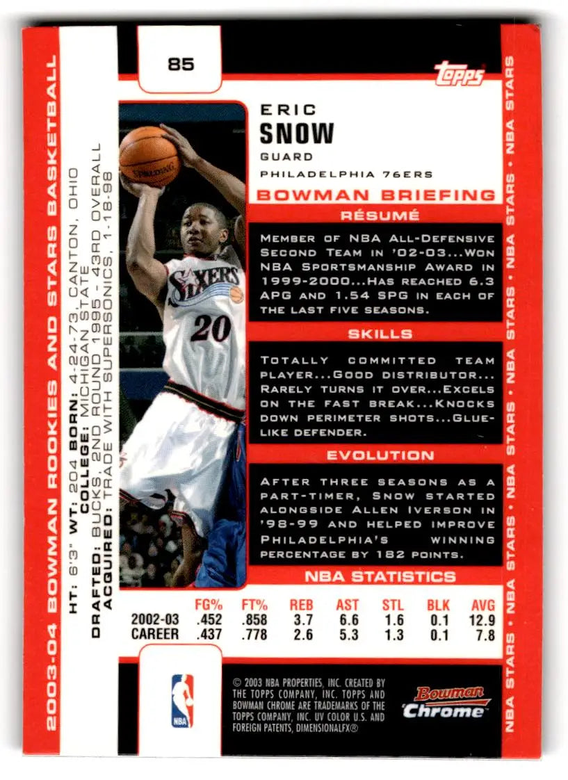 2003-04 Bowman #85 Eric Snow Chrome - Basketball Card Single