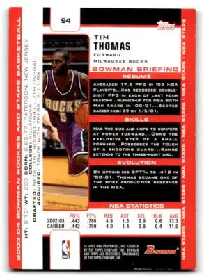 2003-04 Bowman Tim Thomas #94 Bucks - Basketball Card Single