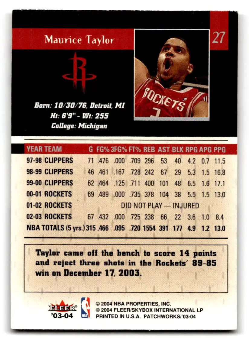 2003-04 Fleer Patchworks #27 Maurice Taylor - Basketball Card Single