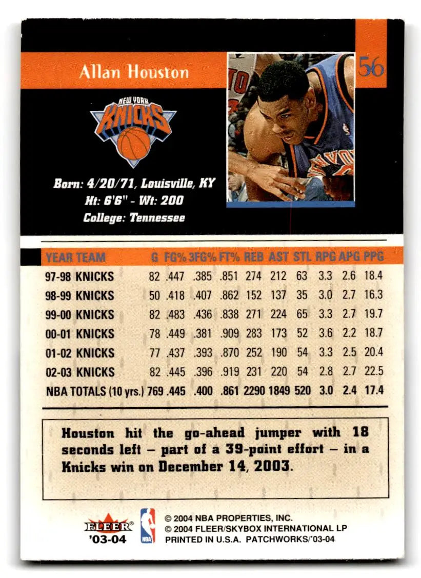 2003-04 Fleer Patchworks #56 Allan Houston - Basketball Card Single