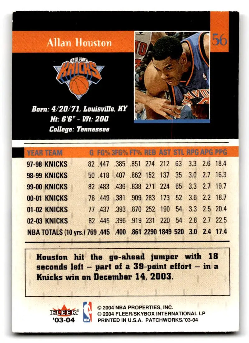 2003-04 Fleer Patchworks #56 Allan Houston - Basketball Card Single