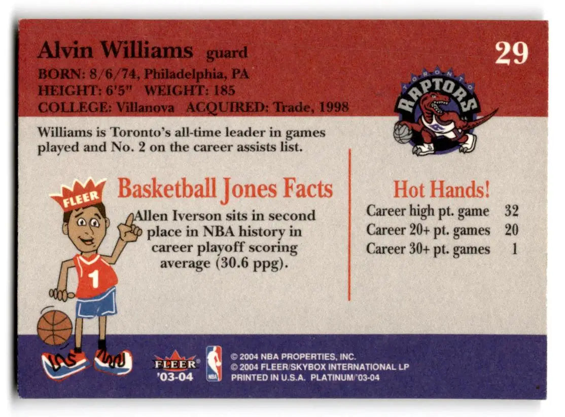 2003-04 Fleer Platinum #29 Alvin Williams - Basketball Card Single