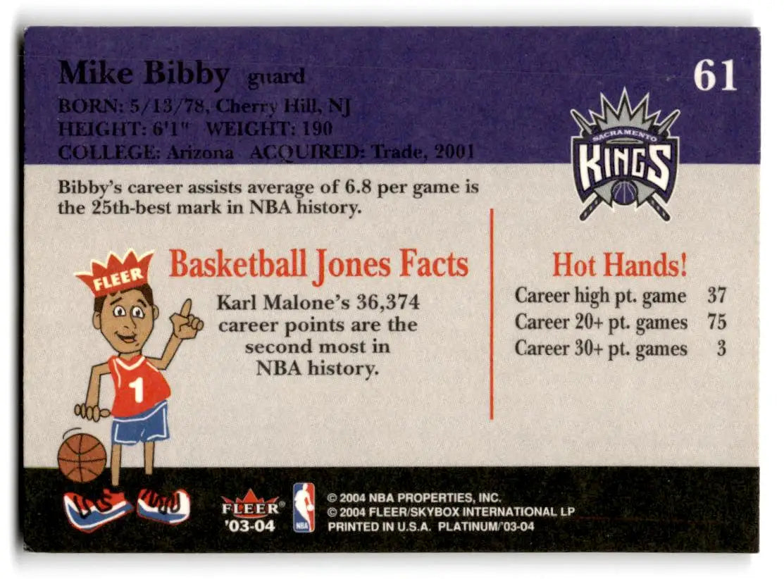 2003-04 Fleer Platinum #61 Mike Bibby - Basketball Card Single