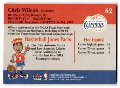 2003-04 Fleer Platinum #62 Chris Wilcox - Basketball Card Single