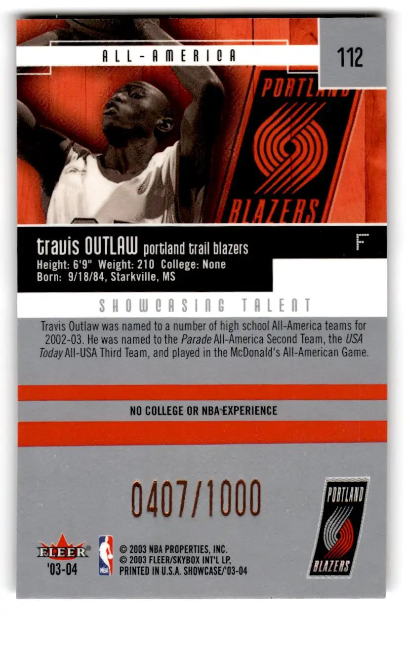 2003-04 Fleer Showcase #112 Travis Outlaw #/1000 - Basketball Card Single