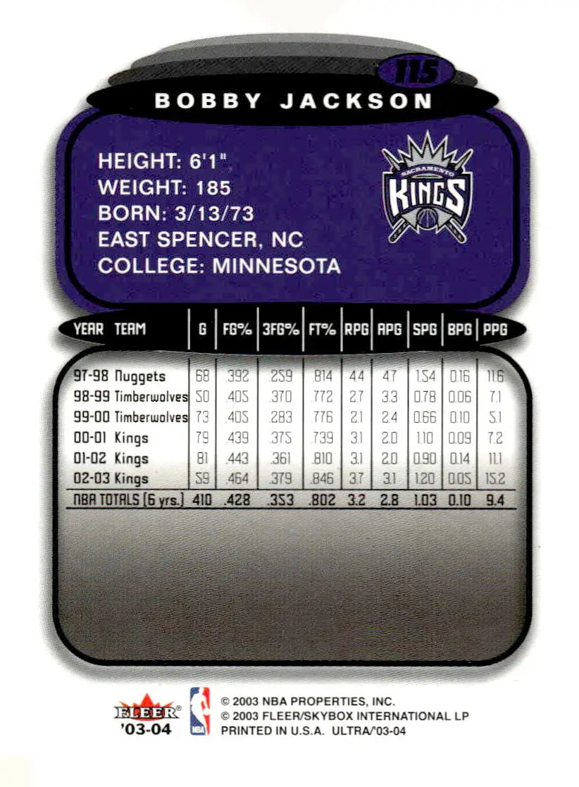 2003-04 Fleer Ultra #115 Bobby Jackson Base Sacramento Kings - Basketball Card Single