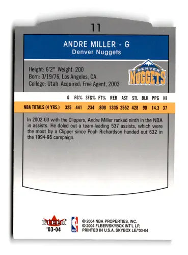 Andre Miller basketball card with original gloss from 2003-04 SkyBox LE Retail