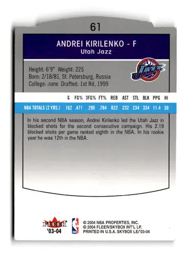 Andrei Kirilenko basketball card with original gloss from SkyBox LE Retail series