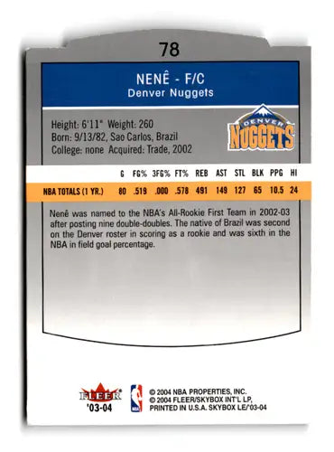 Nene Hilario SkyBox LE Retail basketball card with original gloss, 2003-04 season