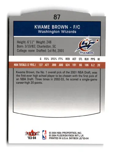 2003-04 SkyBox LE Retail #87 Kwame Brown NM Near Mint ID:66906 - Basketball Card Single