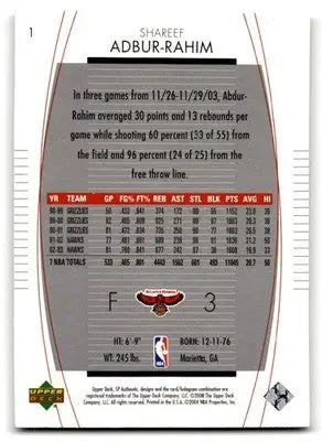 2003-04 SP Authentic #1 Shareef Abdur-Rahim - Basketball Card Single
