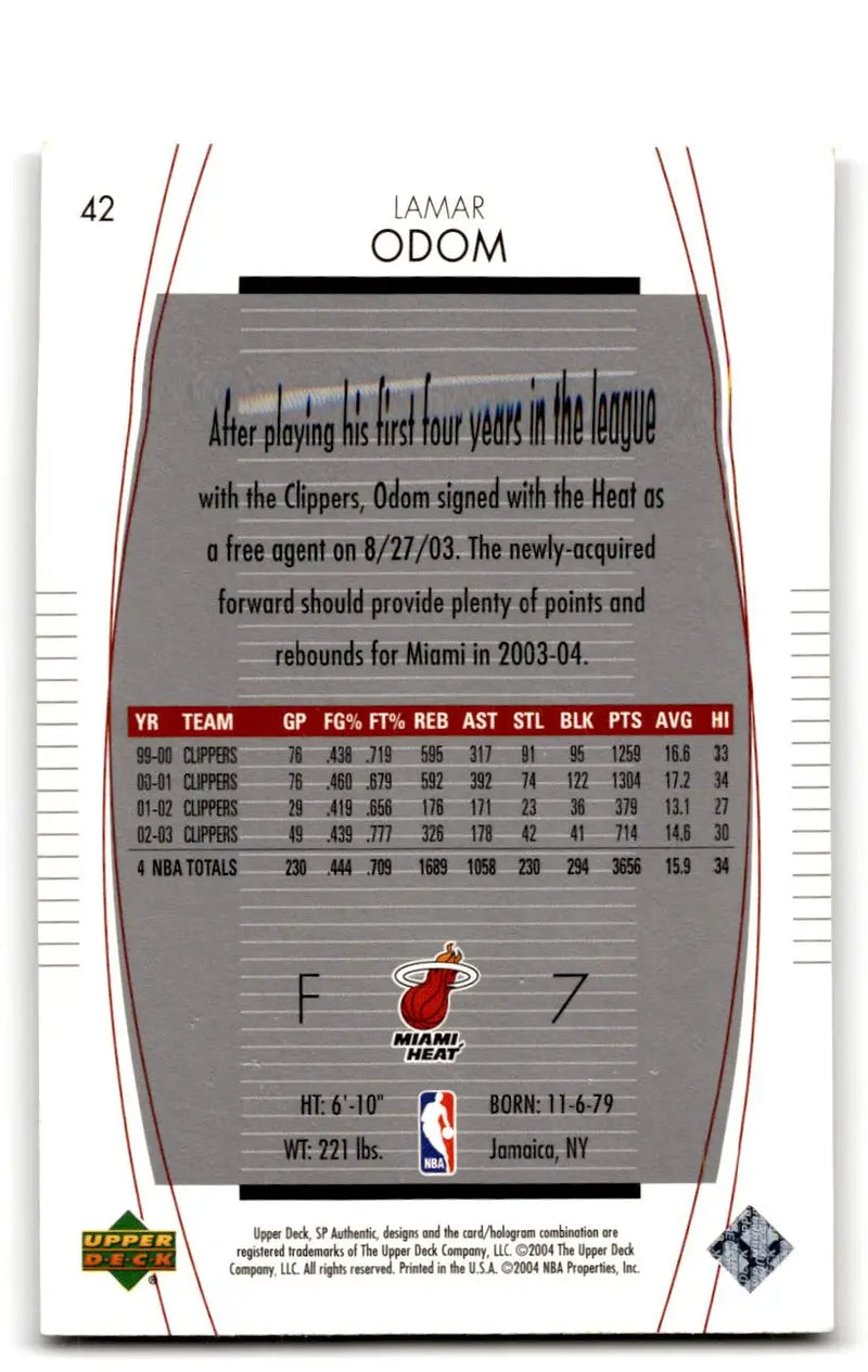 2003-04 SP Authentic #42 Lamar Odom - Basketball Card Single