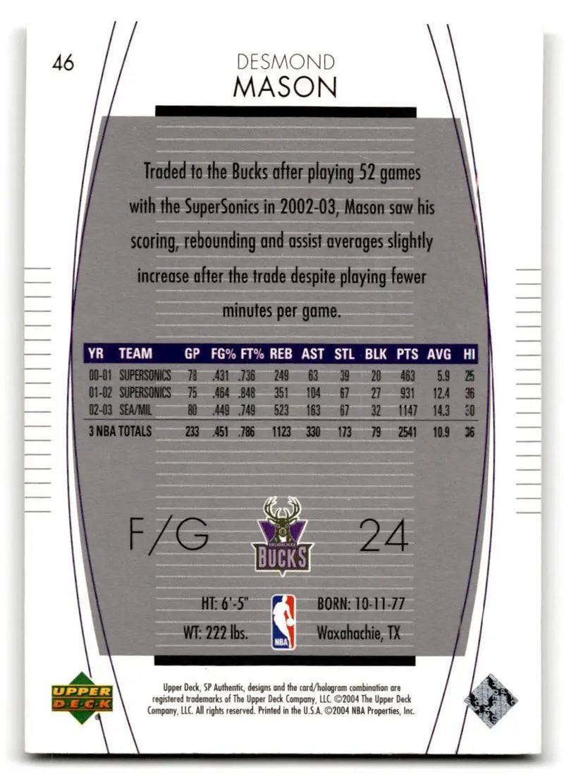 2003-04 SP Authentic #46 Desmond Mason - Basketball Card Single