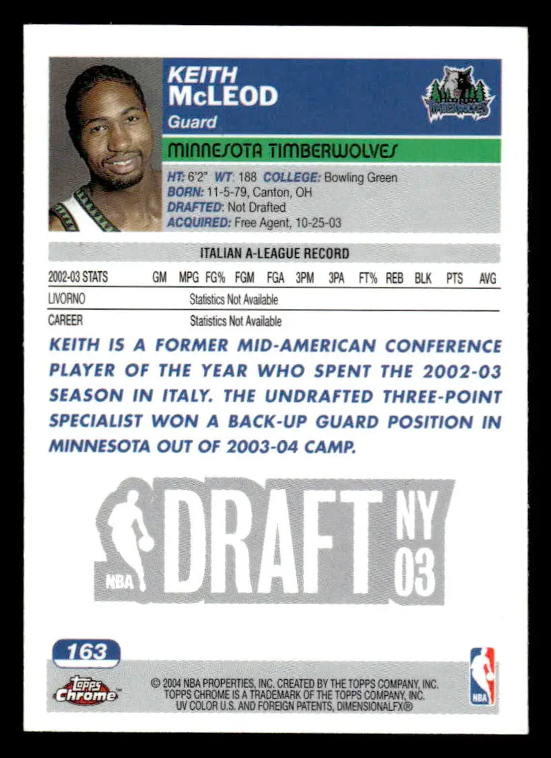 2003-04 Topps Chrome #163 Keith Mcleod - Basketball Card Single