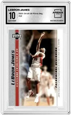 Graded LeBron James rookie basketball card from 2003-04 UD Phenomenal LeBron James series