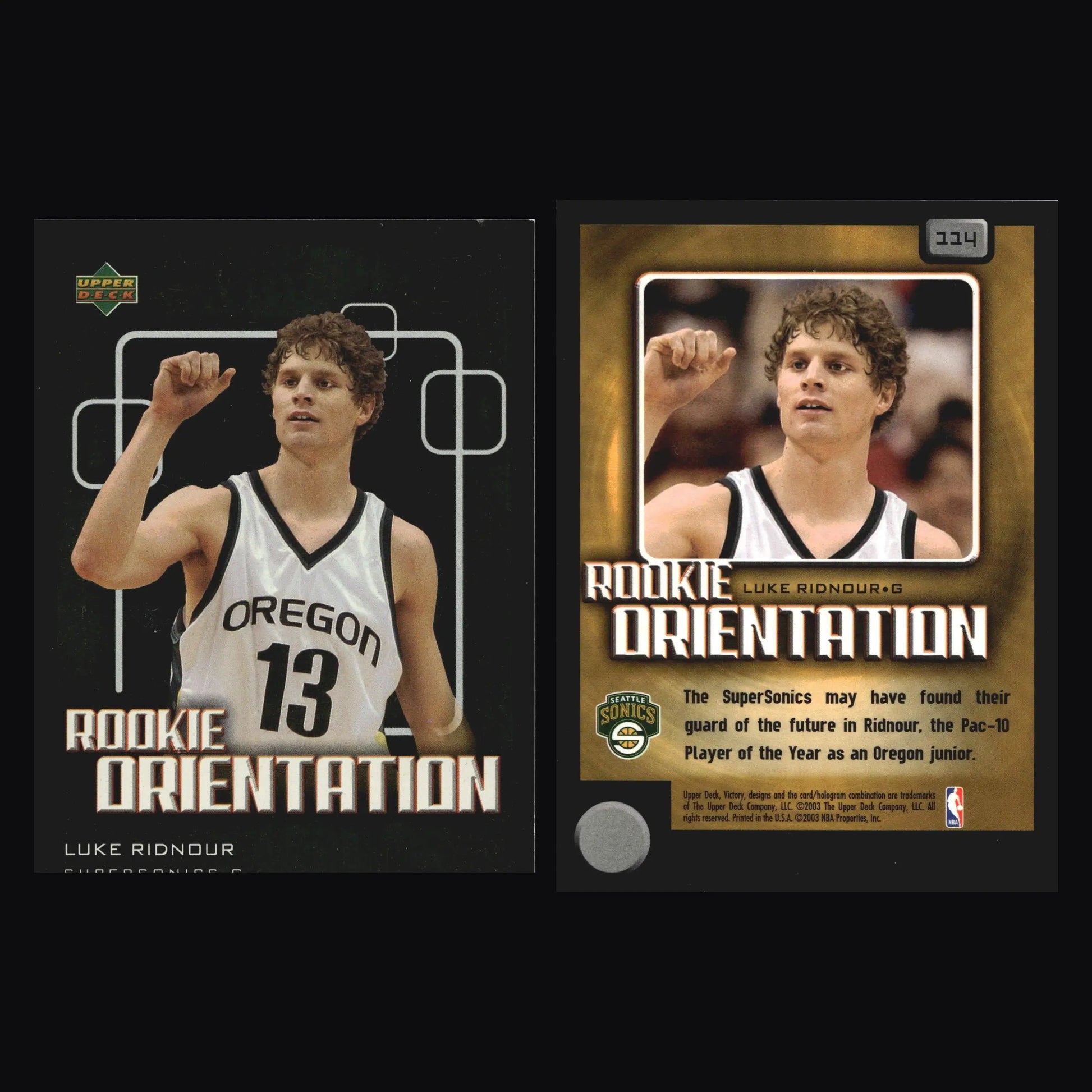 2003-04 UD Victory Rookie Orientation Luke Ridnour #134 Sonics RC - Basketball Card Single