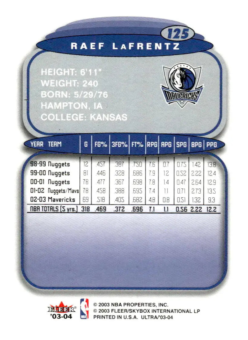 2003-04 Ultra #125 Raef LaFrentz - Basketball Card Single