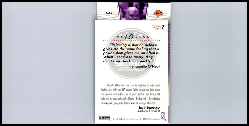 Basketball card back of 2003-04 Upper Deck AA5 Shaquille O’Neal Air Academy